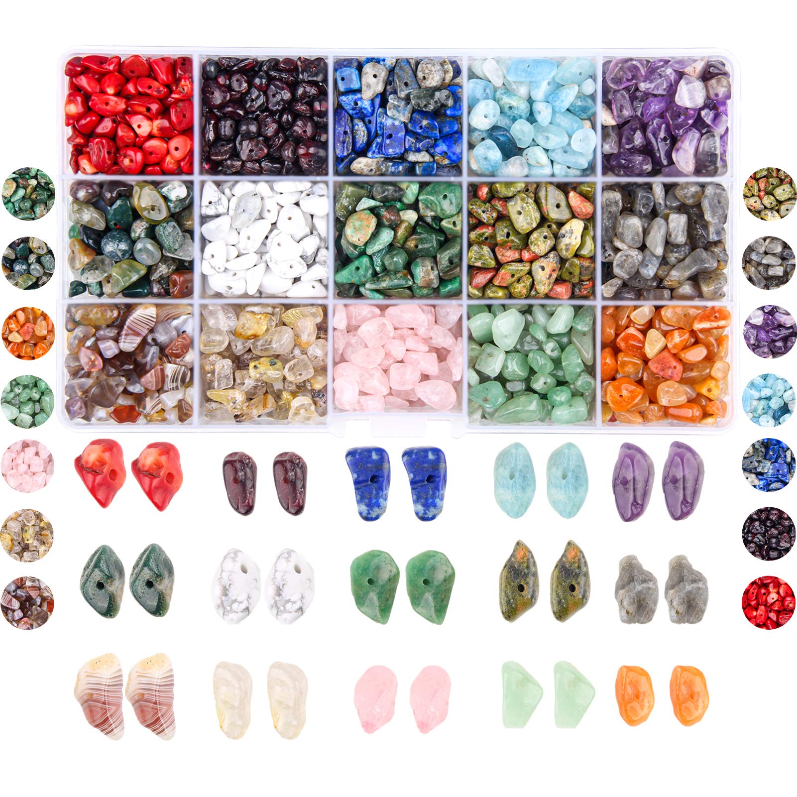 Colle 850PCS 5-8mm Gemstone Beads Crushed Irregular Chips Bead Set Natural Stone Healing Crystal Loose DIY Beads for Jewelry Making Necklace Bracelet Ring (15 Color) โ image 1