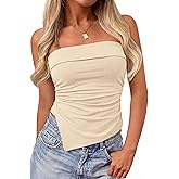 PRETTYGARDEN Going Out Tube Tops for Women Trendy Summer 2026 Asymmetrical Ruched Strapless Bandeau Shirts Spring Clothes