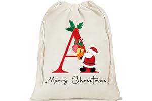Parima Reusable Christmas Gift Bags, Personalized Gift Bags Christmas Sacks for Presents with Drawstring, Initial Santa Sack for Gifts, Christmas Party Supplies, Christmas Decorations （A）