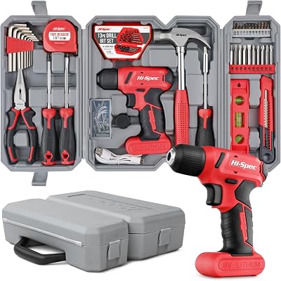 Werkzeugset in Rot mit 8V USB Bohrmaschine mit Akku.