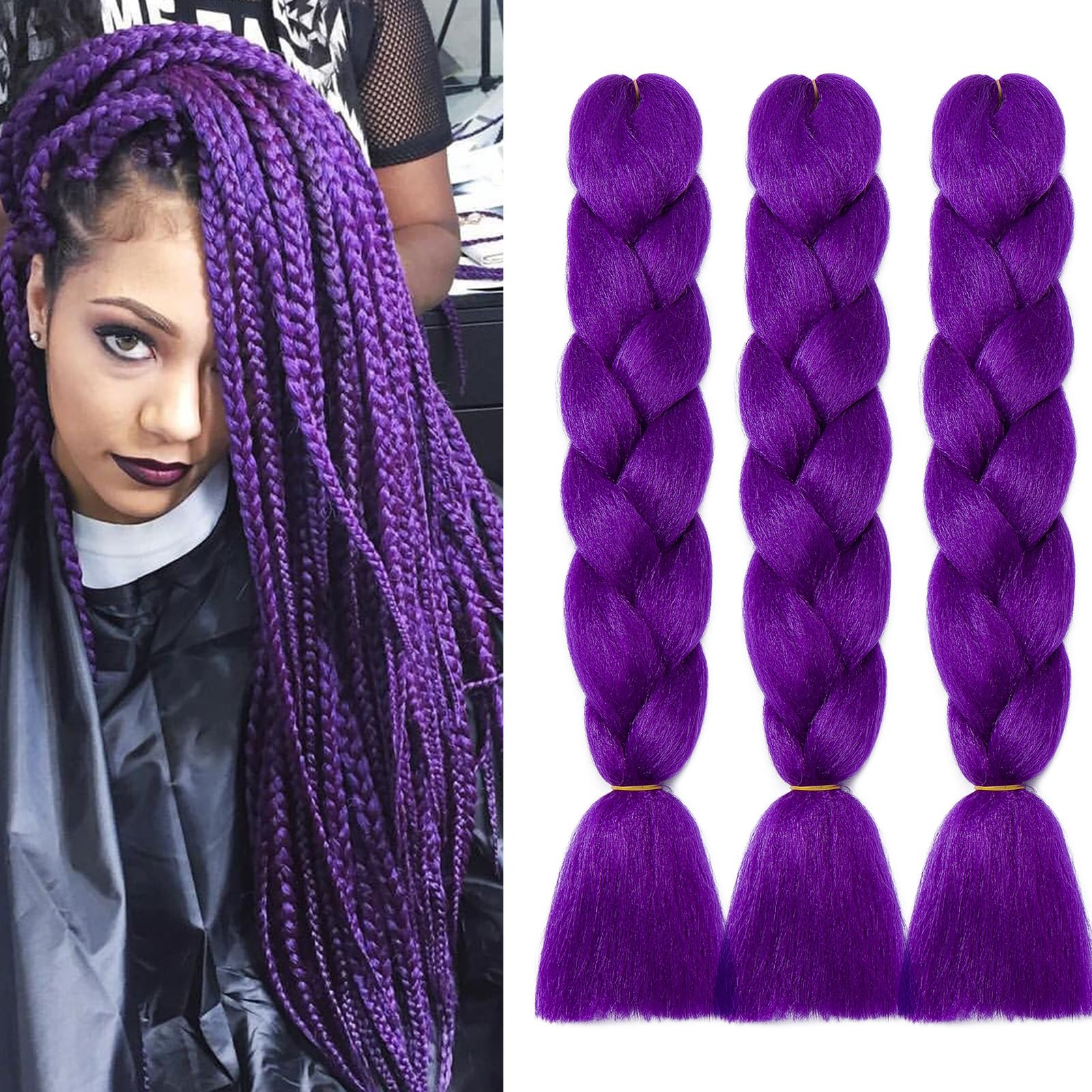 Dcbaboo Jumbo Braiding Hair Extensions 3packs 24inch Synthetic Hair Kanekalon Ombre Braids Afro Crochet Braids Twist Hair Extensions 300g, Dark Purple — image 1