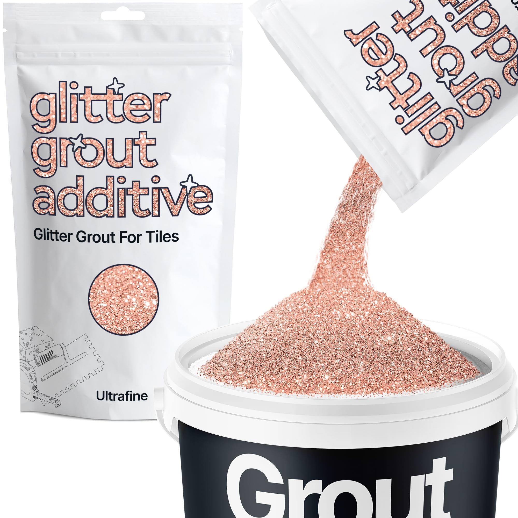 Hemway Rose Gold Glitter Grout Additive Ultrafine 100g Metallic Flakes for Adding Sparkle to Kitchen & Bathroom Tiles | Enhance Your Indoor Grouting Projects with a Durable Sparkly Effect