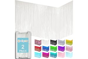 allgala White Tinsel Table Skirt 2-Pack 29x108 Inch Metallic Foil Fringe Table Skirts for Party Event, Parade Float, Party Decoraton