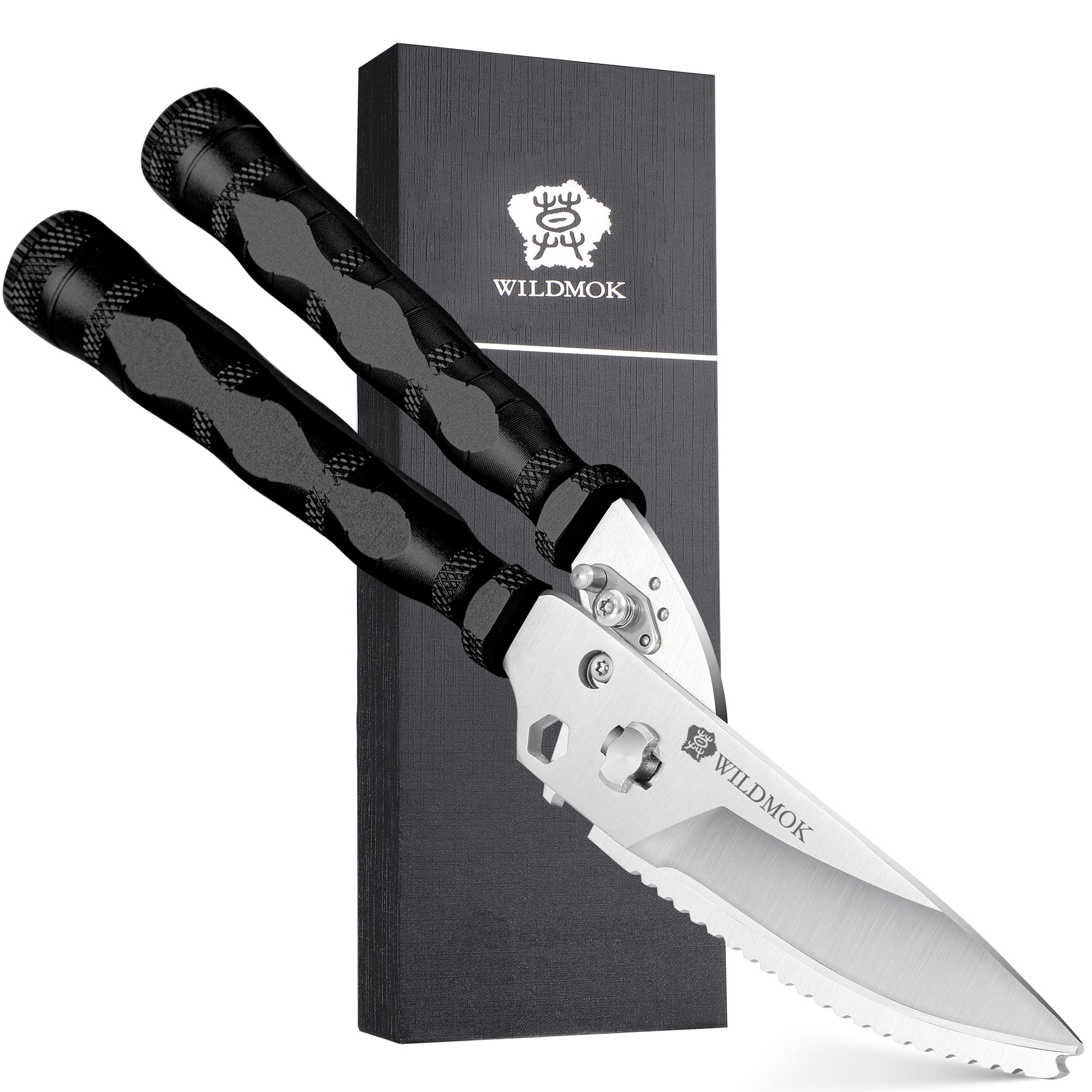 WILDMOK Heavy Duty Poultry Shears - 8.5 Inch Multi-Function Stainless Steel Poultry Outdoor Shears, Ultra Sharp Kitchen Scissors for Outdoor Camp, Black