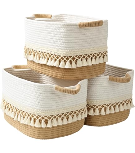 3 Cestas Organizadoras Algodón Negro - 13x8.5x5.1 Pulgadas Para Estantes Y Decoración