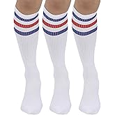 Joulli White Knee High Retro Striped Tube Socks 1-3 Pairs
