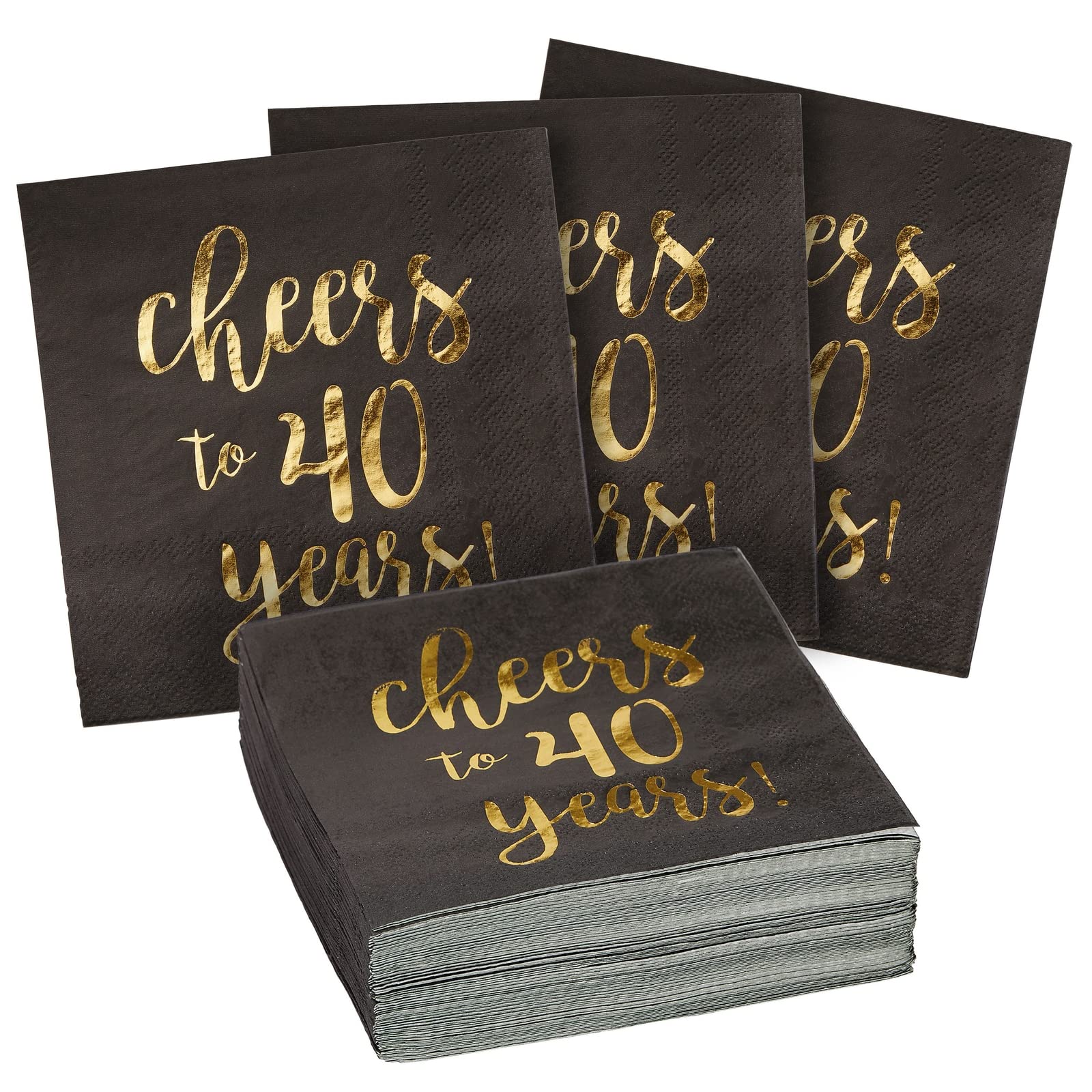 Blue Panda Cocktail Napkins (50-Pack) - Cheers to 40 Years! - 40th Birthday Party Disposable Cocktail Napkins - 3-Ply, 5 x 5 inches folded