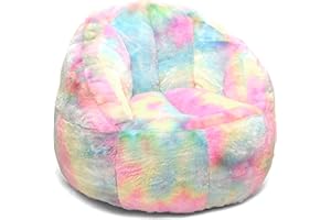 Heritage Kids Sorbet Dreams Large Rainbow Fur Kids Bean Bag Chair Soft Plush Comfortable Playroom Bedroom Seating Cushion Lounger Children Teenager Gaming Chair Multicolor