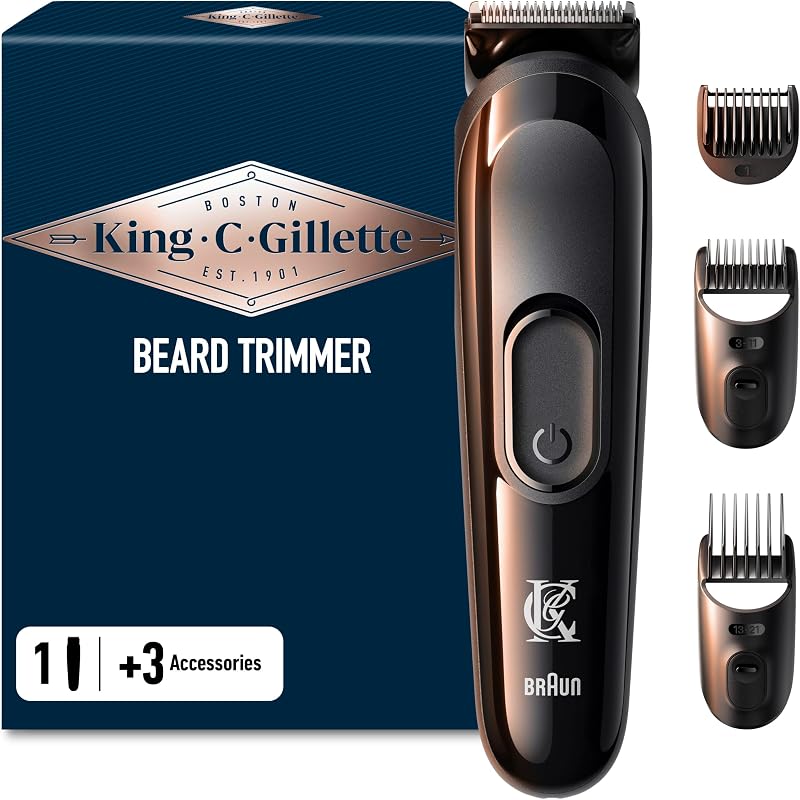 King C. Gillette Rasoio Elettrico Barba, Regolabarba Uomo Senza Fili con 5 Pettini Intercambiabili, 1 Spazzolina di Pulizia, 1 Caricatore e 1 Custodia con Zip