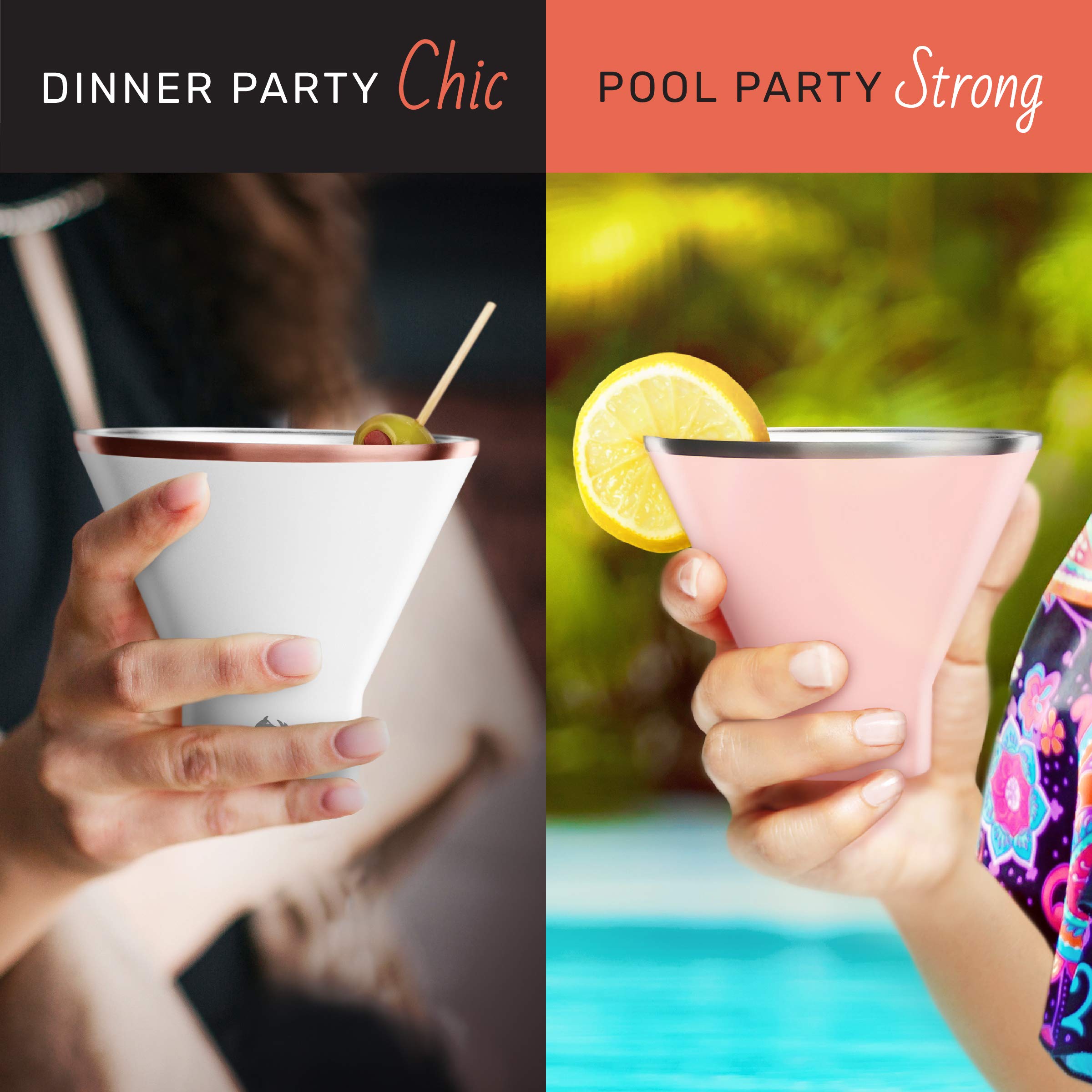 Snowfox Premium Vacuum Insulated Stainless Steel 22oz Cocktail Shaker and 4 Martini Glass Set, Home Bar Accessories, Elegant Drink Mixer, Leak Proof Lid & Built In Strainer, Gift Box, Black/Gold