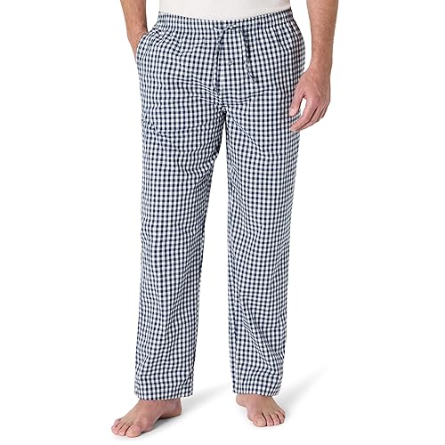 Amazon Essentials Men's Straight-Fit Woven Pajama Pant with Pockets, Navy White Gingham, Small