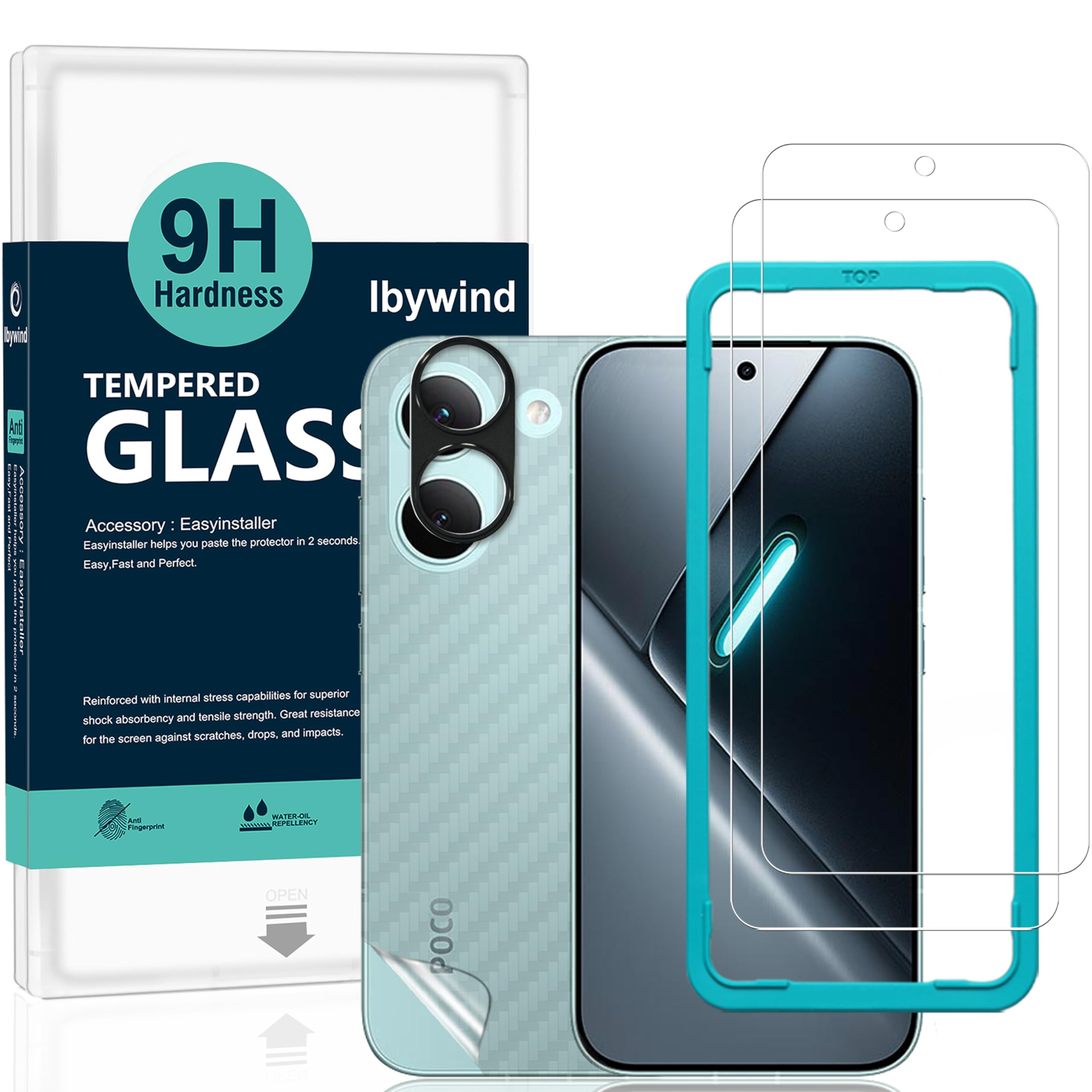 Ibywind Schutzfolie für Xiaomi Poco X8 Pro/Xiaomi Redmi Turbo 5 5G,2 Stück 9H Panzer-Glas,mit Metall-Kameraschutz,einfache Installation,unterstützt Fingerabdrucksensor,anti-kratzer,blasenfreiheit