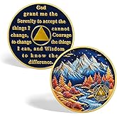 CHURYUML 5 Year Sobriety Coin - Autumn Landscape Five Year Sober Chip, Affirmation AA Coins Recovery Medallions Alcoholics Anonymous Token Sobriety Gifts for Women & Men Celebrating Milestones