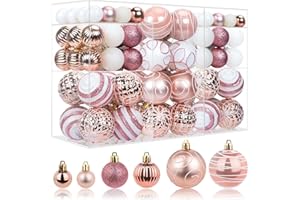 100ct Christmas Ball Ornaments Set, Rose Gold and White Shatterproof Hand-Painted Hanging Baubles, Pink White Decoration for 