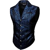 Barry.Wang Mens Victorian Vest Steampunk Gothic Paisley Tailored Collar Waistcoat Halloween Themed Party