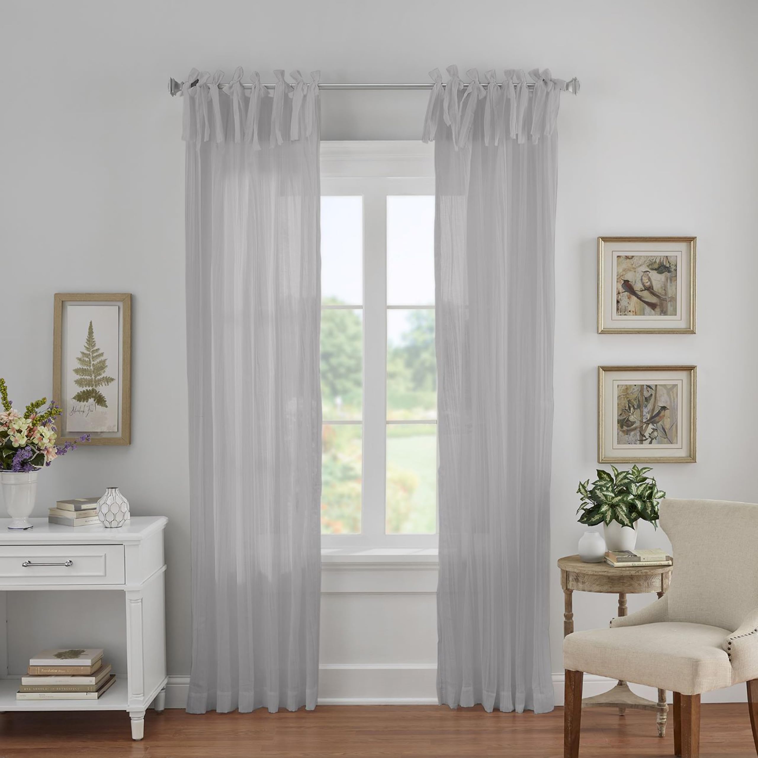 Elrene Home Fashions Jolie Crushed Semi-Sheer Window Curtain, Adjustable Tie-Top Single Panel, 52" x 108" (1 Panel), Gray