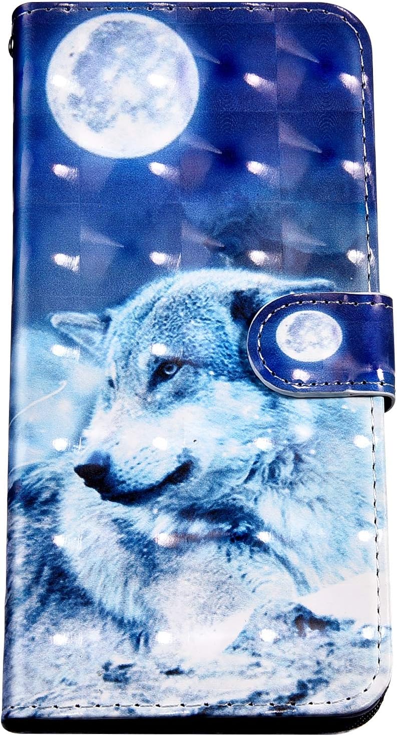 Felfy Compatible with Redmi 5 Plus Case Leather Flip Wallet Phone Case,Compatible with Redmi 5 Plus Flip Case Cover Flower Dog Wolf Cat Fashion Pattern Leather Case with Magnetic and Card Slot