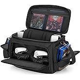 LoDrid Travel Carry Case Compatible with PS5/PS5 Slim/PS4/PS4 Pro/PS4 Slim/Xbox One/Xbox One X for Console and 15.6" Laptop, Protective Gaming Bag with Handle and Shoulder Strap, Black