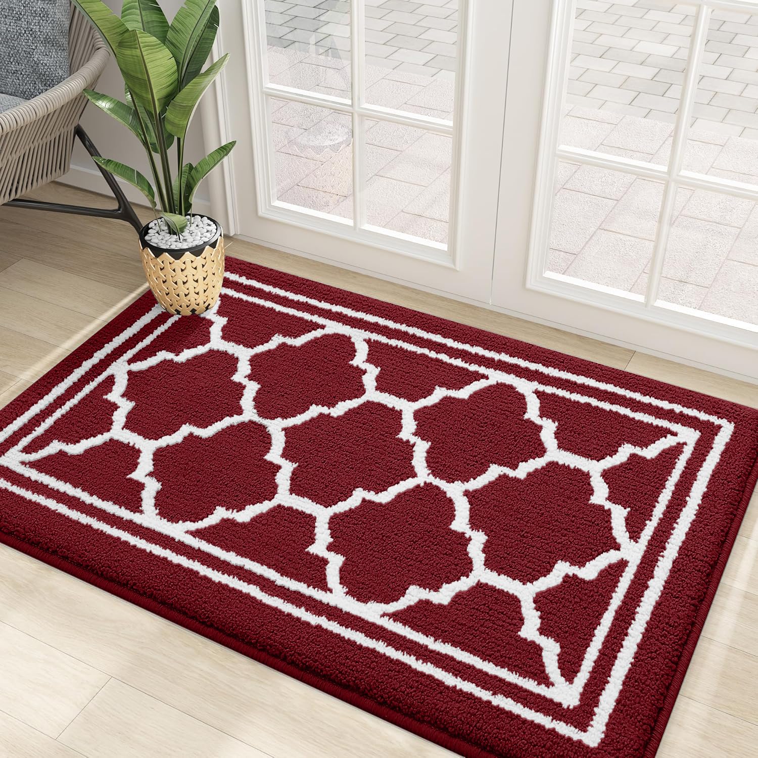 Homaxy Washable Door Mats Indoor, Dirt Trapper Mat Absorbent Non-Slip Low Profile Doormat for Entrance, Inside, Kitchen, Front Back Door, Pets and Dogs— 60 x 90 cm, Burgundy