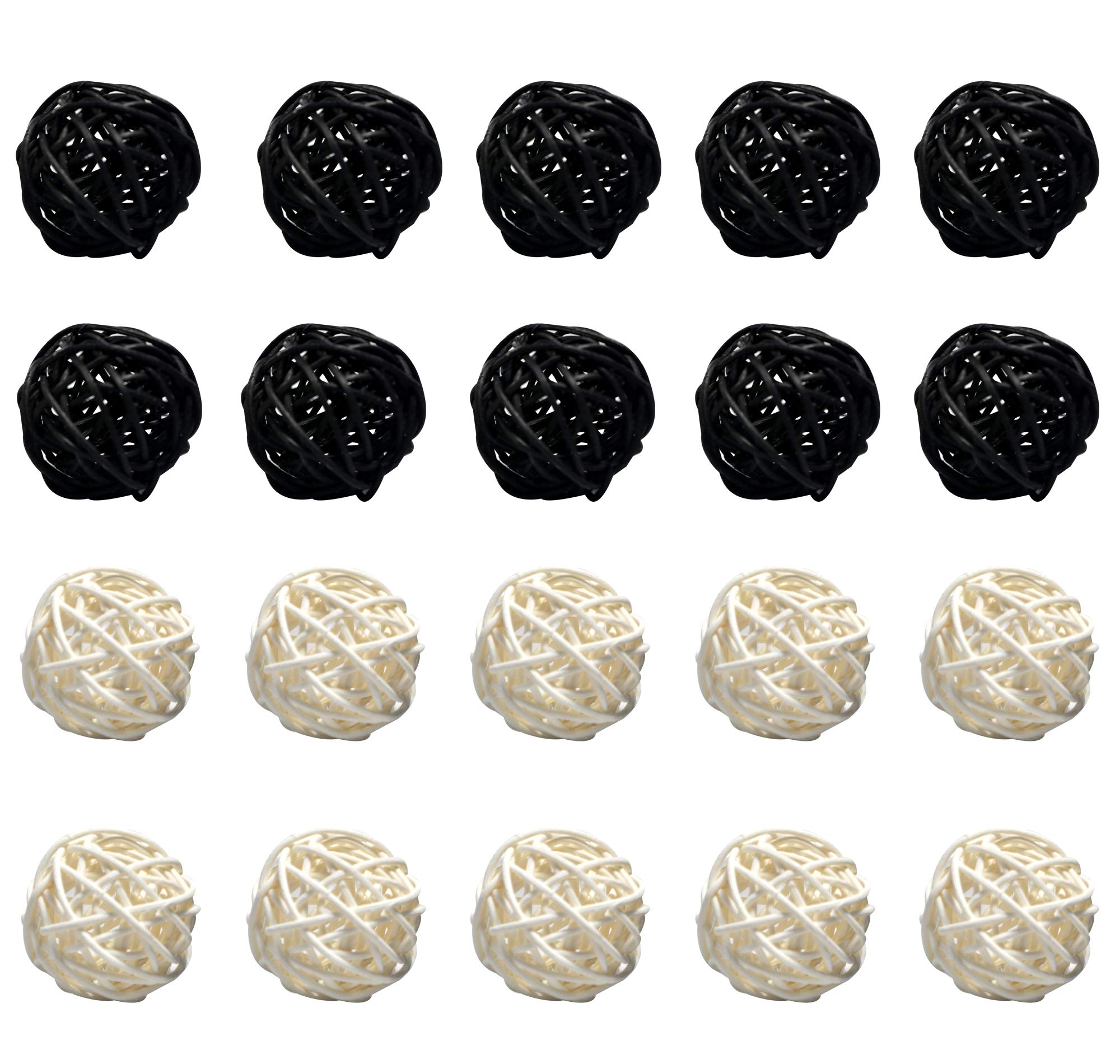 Simoutal 20PCS Mix-Color Decorative Rattan Balls,Perfect Ornament for X-MAS，Wedding，Party，Home Decor,Orbs Vase Fillers(4cm,Black-White)