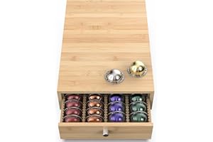 WELL WENG for Nespresso Vertuo Capsules (NV140) - Premium Bamboo Coffee Pod Drawer, 40 Big or 52 Small Vertuoline Pods Organi
