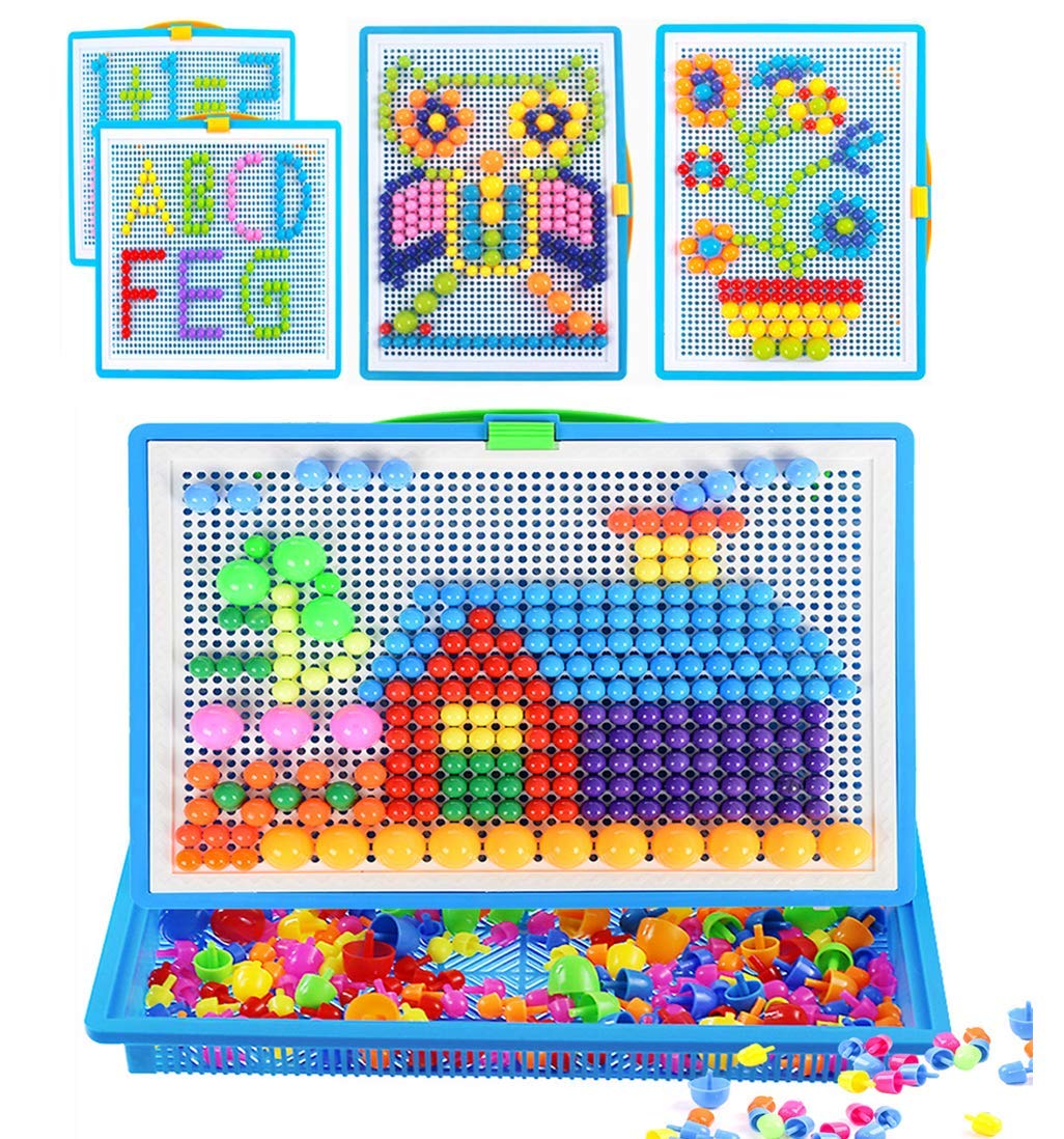 Kids Jigsaw Puzzle Board Mushroom Nails Pegboard DIY Assorted Color Mosaic Kit Game Educational Toys Popular Birthday Christmas Toys for Children Girls Boys Age 3-8 Years (295 PCS)