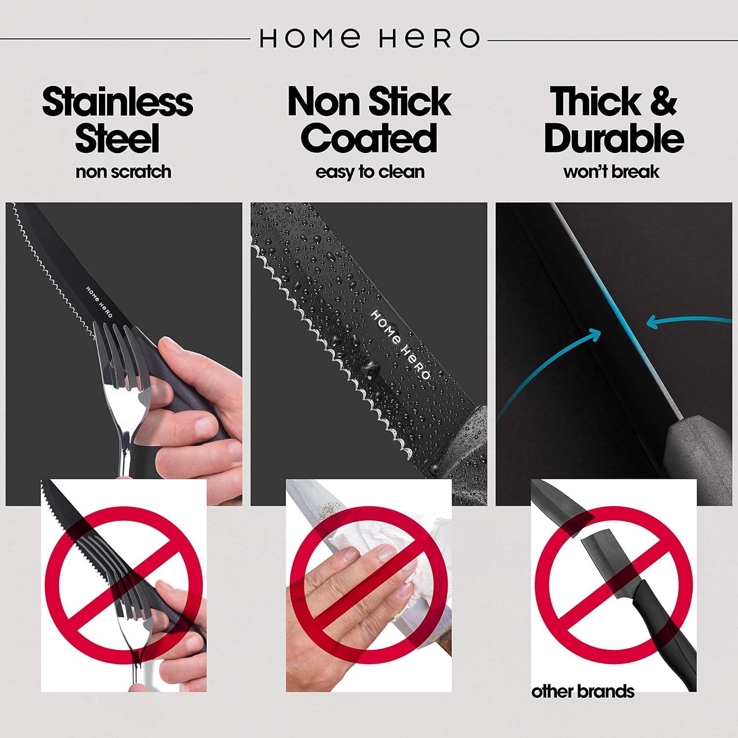 Home Hero Steak Knives Set of 8 - Steak Knife Set - Serrated Steak Knives Dishwasher Safe Steak Knives - Steak Knifes Set of 8 - Stainless Steak Knives Serrated - Dinner Knives: Kitchen & Dining