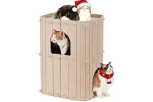FUKUMARU Cat House for Indoor Cats, 2-Storey Large Cat Bed Cave, Cozy Felt Covered Cats Tunnel Condo Hideaway for Multicats, 17.72x14.37x23.62 inches, Beige