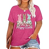 Plus Size Happy Easter Shirt for Women Funny Bunny Rabbit T Shirt Easter Holiday Tops Short Sleeve Tees