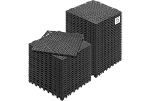 VEVOR Modular Interlocking Cushion, 12 Pack 12" x 12" Splicing Drainage Mats, Soft PVC Interlocking Drainage Floor Tiles, Non-Slip Drainage Holes for Restroom, Bathroom, Kitchen, Pool, Wet Areas, Blac