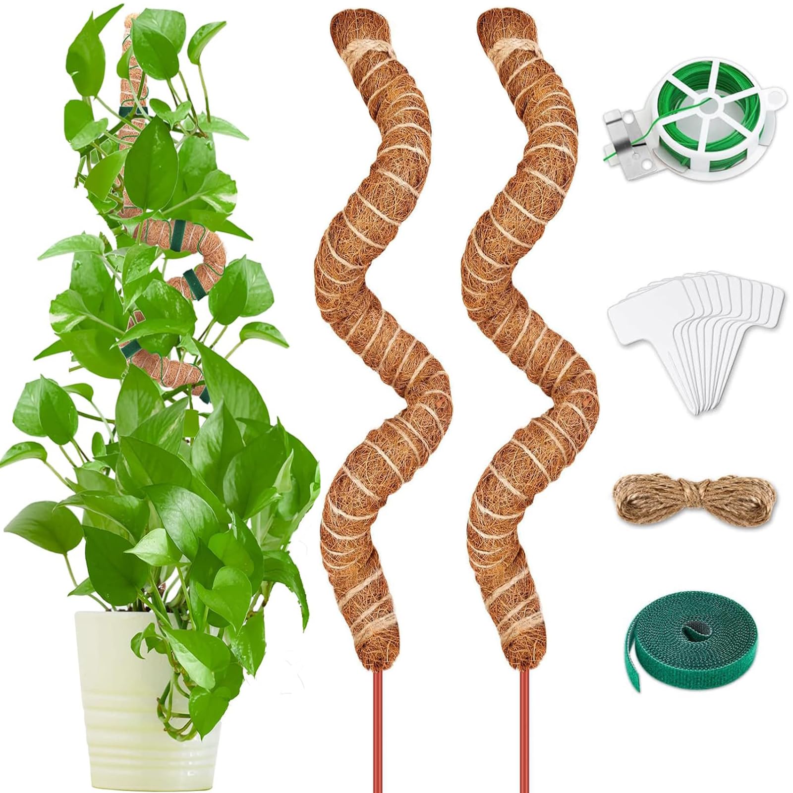 Moss Pole 2 Pack, 47" Moss Pole for Monstera Cheese Plant, Bendable Coir Poles Moss Stick for Climbing Plants, Plant Supports Handmade for Plants Indoor/Garden