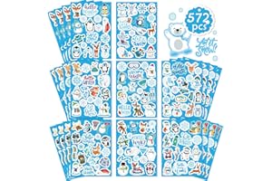 DUJAA 576 Pcs Winter Stickers for Kids, Winter Holiday Stickers with Snowflake Penguin Snowman Polar Bear, Hello Winter Themed Stickers Envelopes Christmas Party Classroom Decor