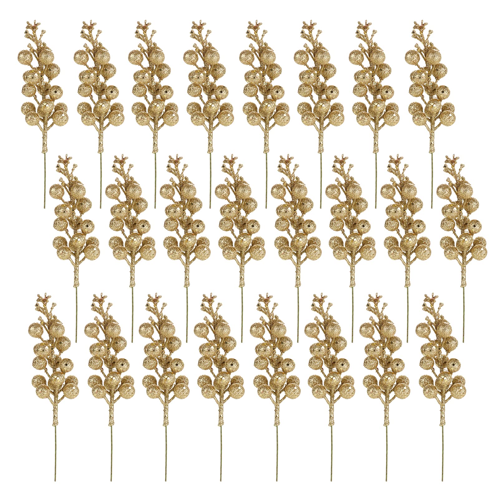 LEMCC 24PCS Christmas Glitter Berries Stems Artificial Berry Twig Stem Wired Stems Holly Berries Picks for Christmas Tree Wreath Crafts Home Ornaments — image 1