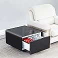 GlowSpark 26.5" Coffee Table with Fridge, Smart Coffee Table with Refrigerator & Temperature Control, Mini Fridge Coffee Table with USB Port & Induction Light (Black)