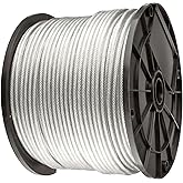 Vinyl Coated Wire Rope Aircraft Cable 1/8" Thru 3/16" 7x19-500 ft Reel for DIY Cable Decking Railing System, Marine Grade