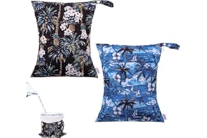 ALVABABY Waterproof Wet Dry Bags Reusable with Two Zipper Pockets Baby Diaper Wet Clothes 2 Packs Travel Beach Pool Yoga Gym 