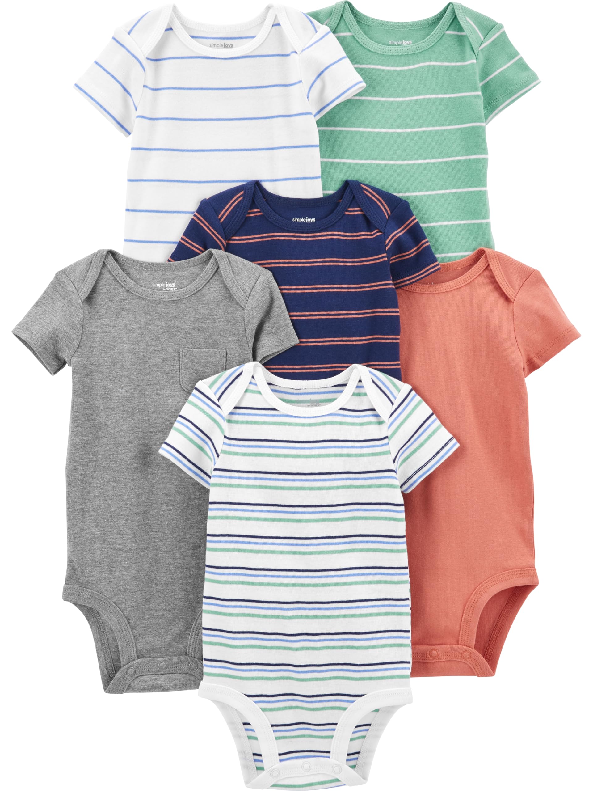 Photo 1 of Simple Joys By Carter's Baby Boys Short-sleeve Bodysuit Shirt, Coastal Multi Stripe, 18 Months US