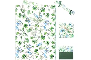 WGOCAUK 60 Sheets Green Wildflower Shamrock Tissue Paper, 20 x 14in Watercolor Wildflower Print Wrapping Tissue Paper for St.