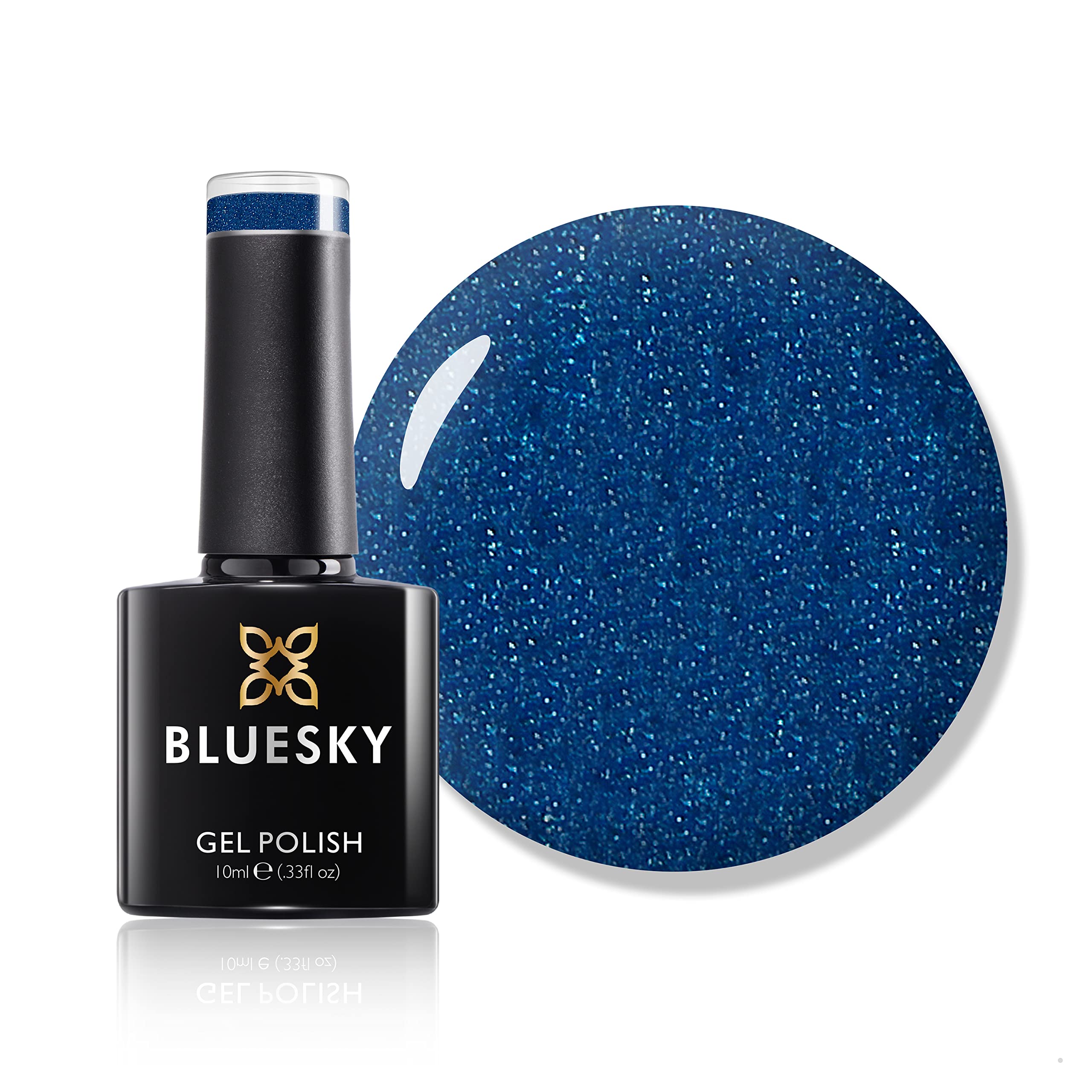 Bluesky Gel Nail Polish, Skinny Dip Vip07, Dark Blue Glitter, Long Lasting, Chip Resistant, 10 ml (Requires Drying Under UV LED Lamp)