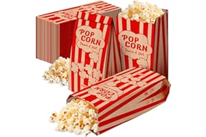 A2S PROTECTION 125 Pieces Popcorn Bags Individual Servings - 2 oz Vintage Brown and Red Stripe Kraft Paper Popcorn Bags for Popcorn Machine, Popcorn Sleeves for Party, Movie Nights, Carnival, and School Fair
