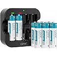 czvv Rechargeable AA Batteries 1.5V Lithium 8-Pack, 3500mWh Large Capacity 2300+mAh Double A with High-Speed 4-Slot USB-C Black Charger for Security & Trail Camera Series and More, Fitting for Blink