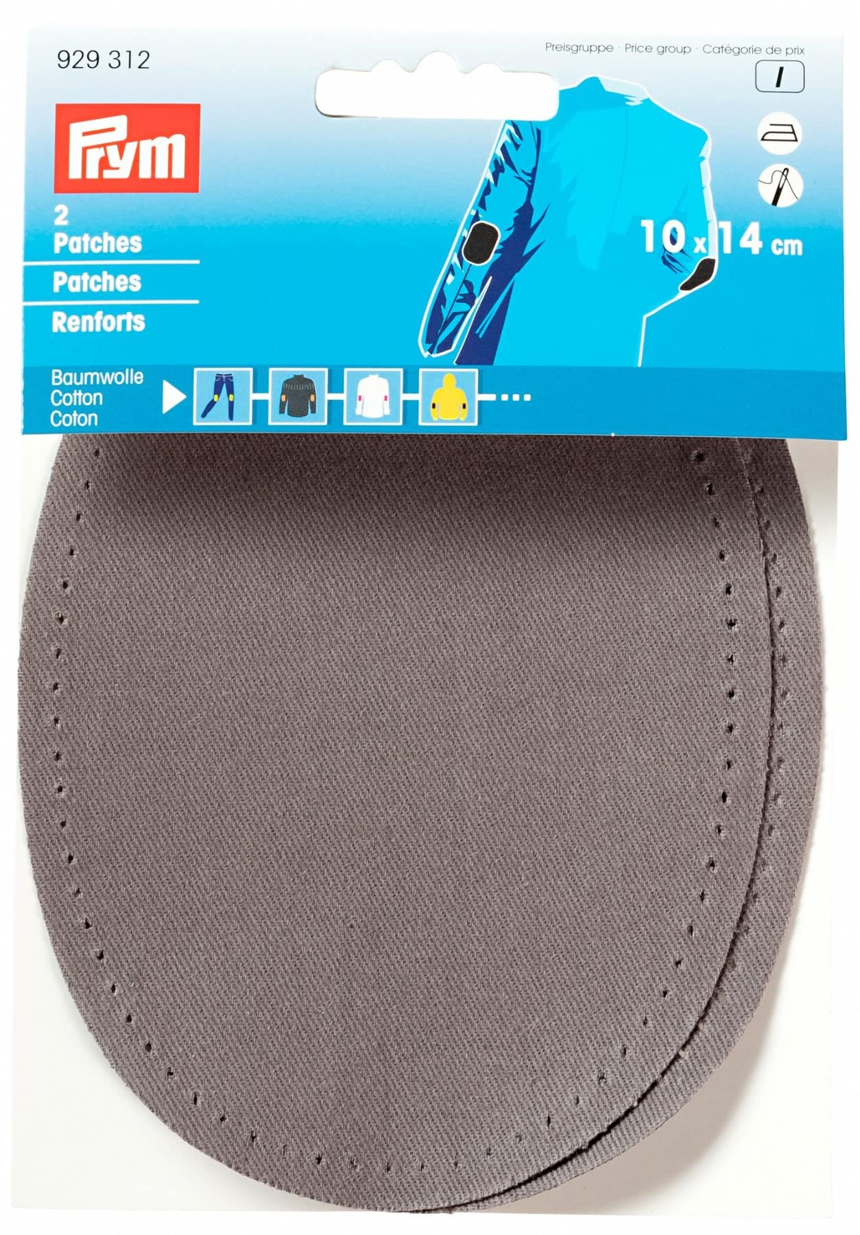 Prym 14 x 10 cm 2-Piece Patches for Ironing/Sewing-On, Grey