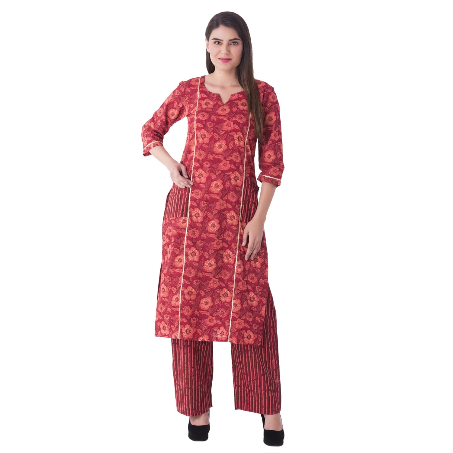khushal k women's cotton printed kurti with palazzo set