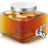 Drink Dispenser for Fridge, Drink Dispensers for Parties,1 Gallon Glass Beverage Dispenser with 100% Leakproof Stainless Steel Spigot, Ideal for Water, Lemonade, Juice, Iced Tea
