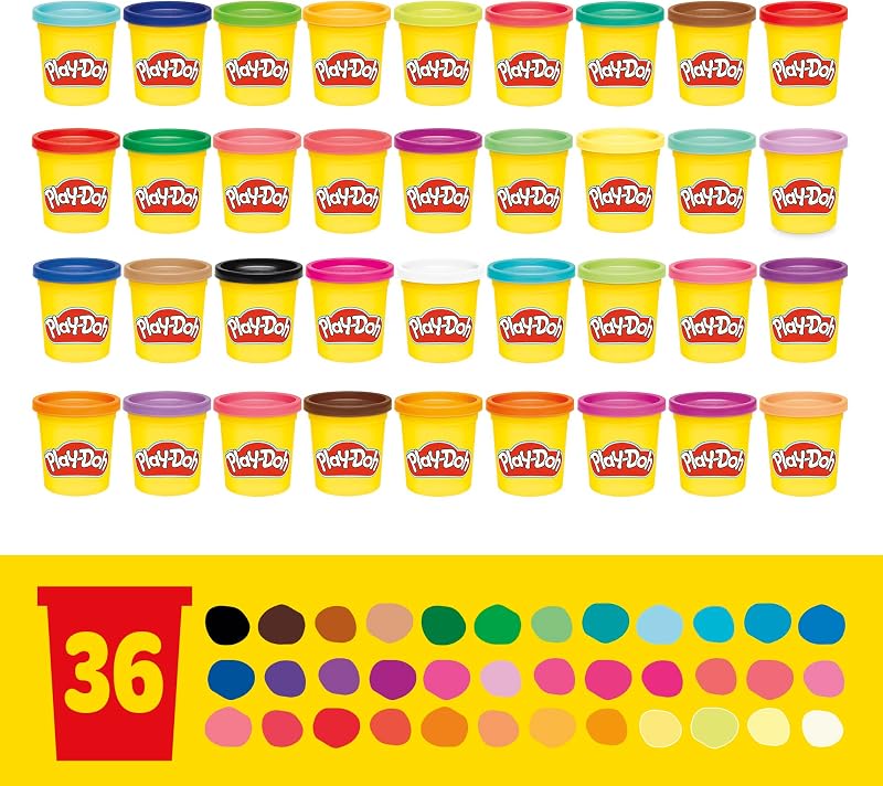 Mega Pack de 36 Pots de 84 g de Pâte à Modeler avec Couleurs Assorties, Jeu Éducatif dès 2 Ans, Jeux Créatifs, pour Filles et Garçons