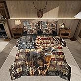 Feelyou Deer Hunting Comforter Set with Sheets American Flag 7 Piece Bedding Set Queen Size for Kids Boys Girls Wild Animal Deer Bed in a Bag Soft Down Bedding Comforters