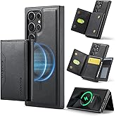 SZHAIYU K2 2 in 1 Detachable Magnetic Phone Cases Compatible with Samsun Galaxy S25 Ultra Case with Card Holder RFID Blocking, Compatible with Magsafe Wallet, Leather 6.8'' (S25 Ultra,Black)