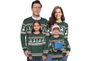 Totatuit Family Matching Christmas Sweater Elk Christmas Tree Print Pullover Tops Ugly Knitted Knitwear