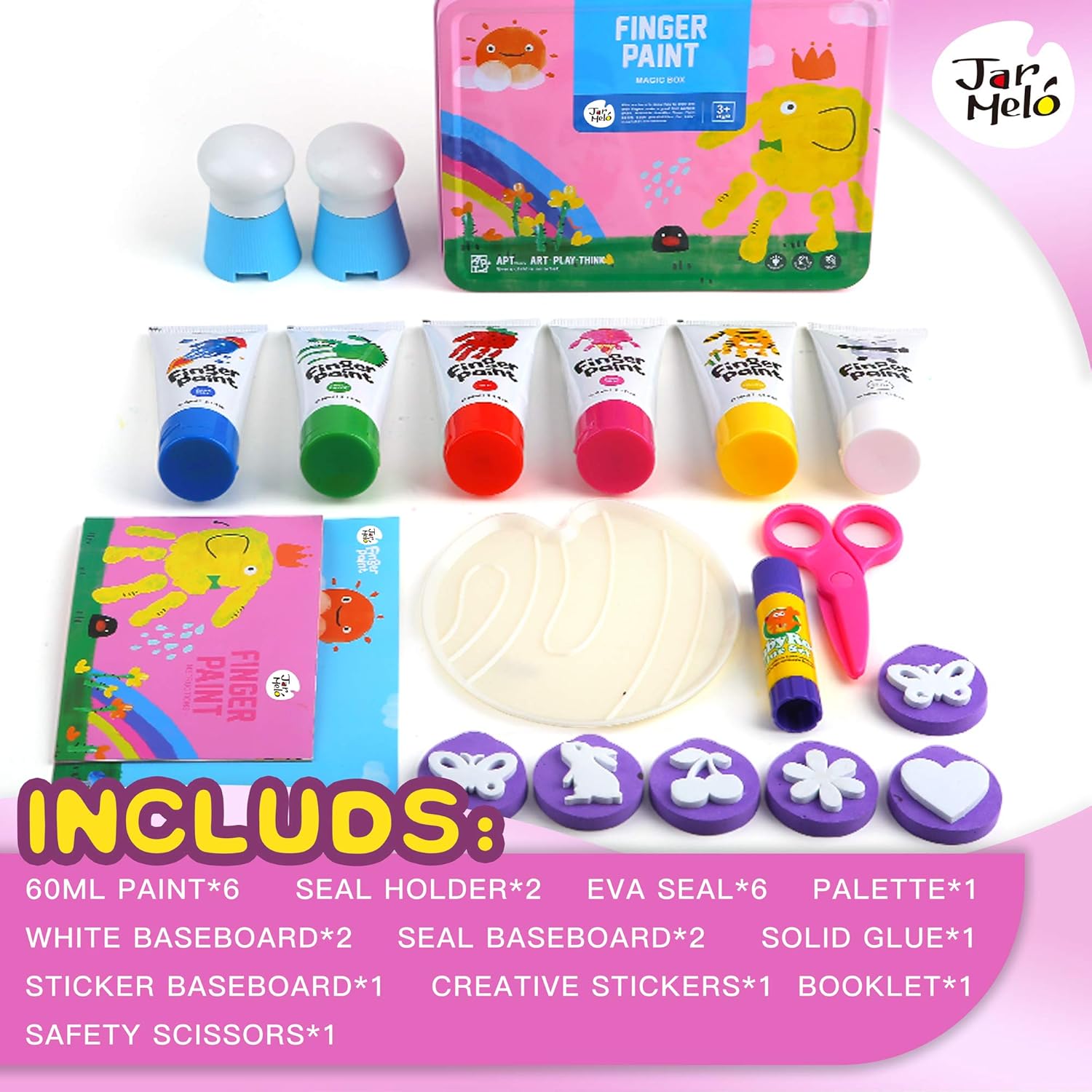 Jar Melo Children's Finger Paint Kit; Non-Toxic;Washable; Portable Iron Blue Box; 6 Colors: Toys & Games