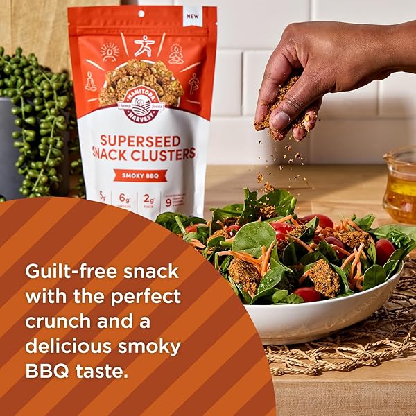 MANITOBA HARVEST SUPERSEED SNACK CLUSTERS, SMOKY BBQ – 4.6OZ – 5G PLANT PROTEIN, 2G FIBER, 5G OMEGA 3 & 6 PER 30G SERVING – EASY 6-IN-1 SUPER SEEDS SNACKS – VEGAN, NON-GMO PROJECT VERIFIED